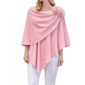 NEW MITCHIE'S MATCHINGS spring wrap with fox trim in soft pink